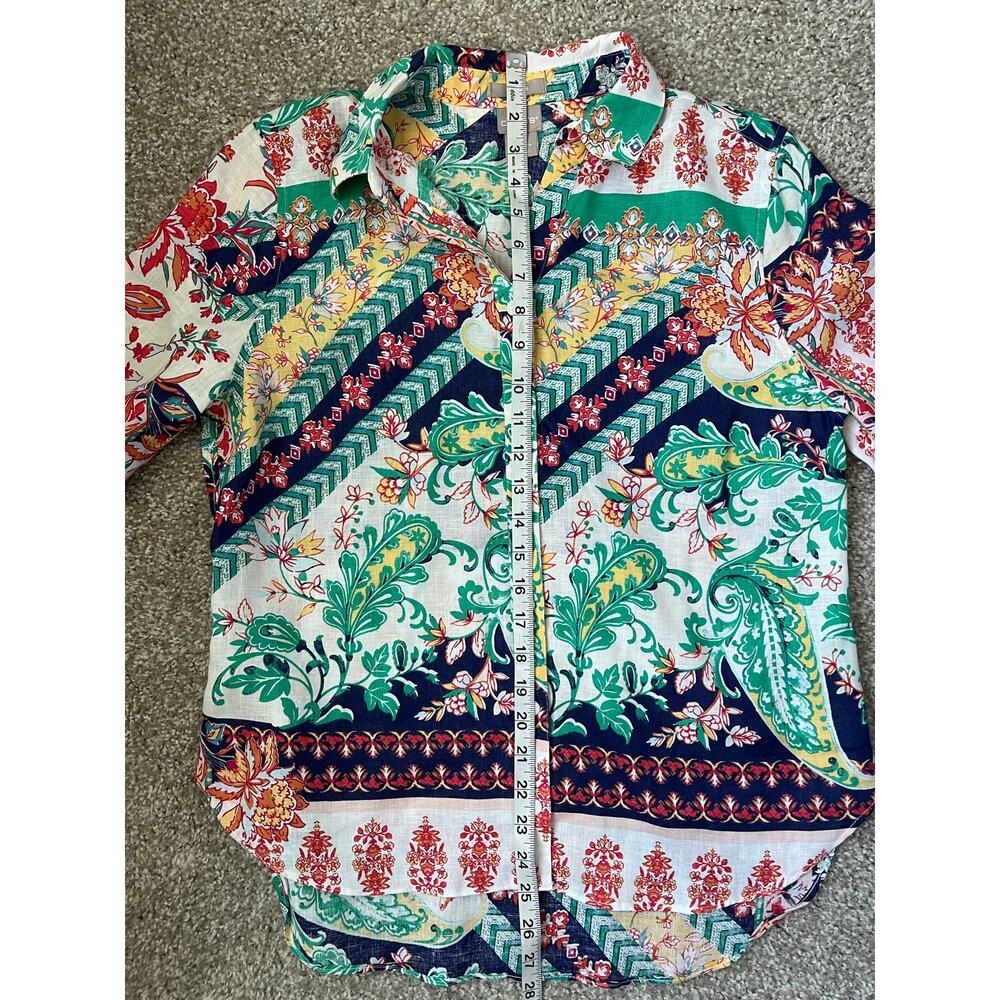 Chico's Linen Mixed Print Shirt No Iron Floral Paisley 3/4 Sleeves Boho Casual 1 - Picture 10 of 11